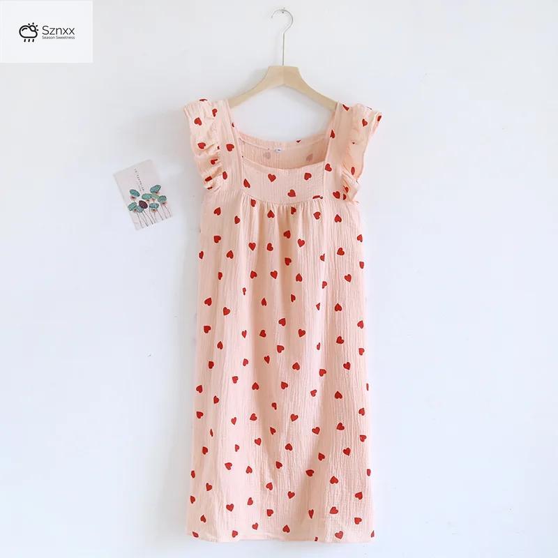 Soft Cotton Crepe Sleeveless Home Dress With Love Belt