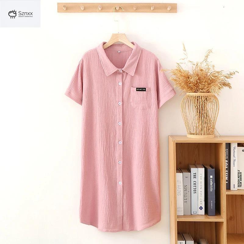 Womens Cotton Crepe Button-down Sleep Dress