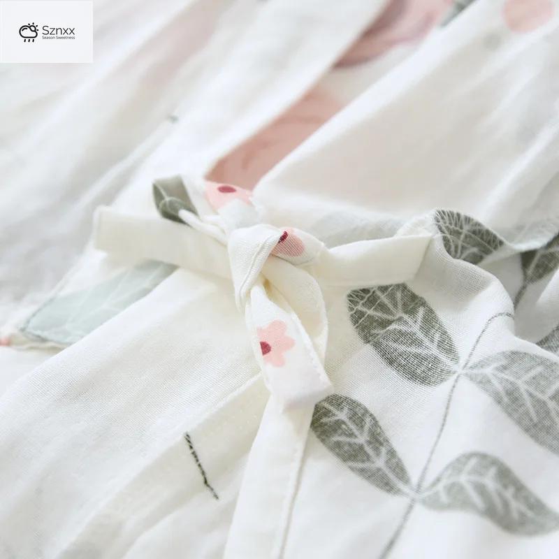 Japanese Cotton Floral Kimono Nightgown Summer Bathrobe