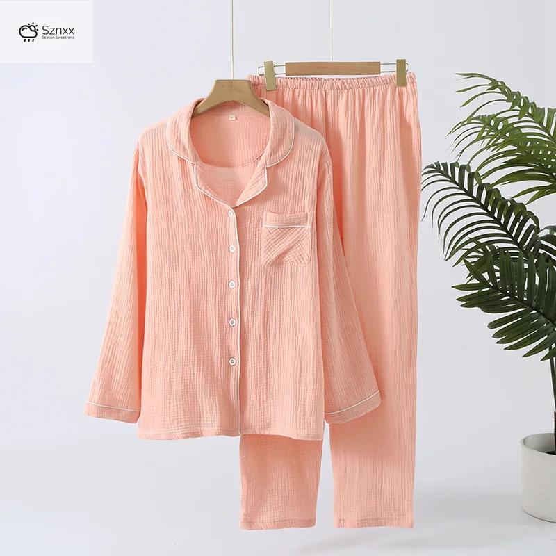 Soft Cotton Lapel Long-sleeve Pajama Lounge Set