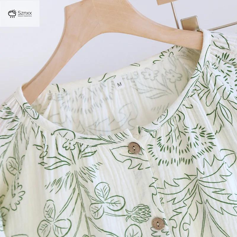 Womens Pure Cotton Crepe Long-sleeve Pajama Set
