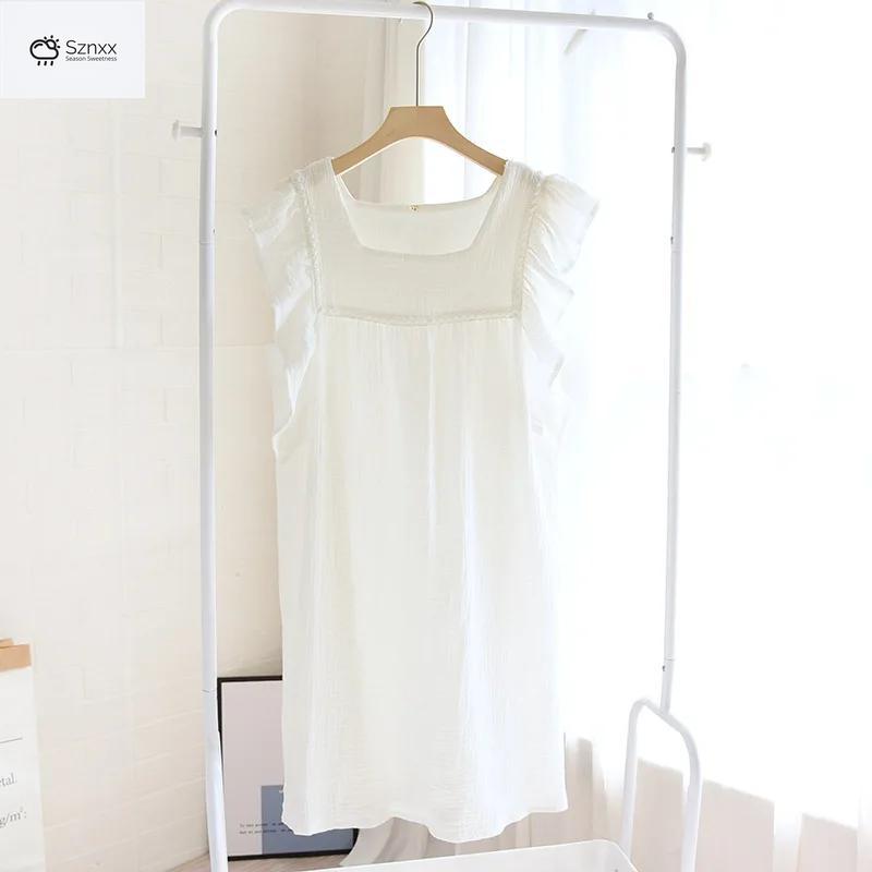 Womens Cotton Lotus Sleeve Summer Nightdress Skirt