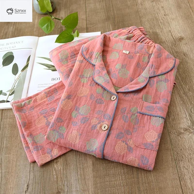 Retro Chinese Floral Cotton Long Sleeve Pajama Set