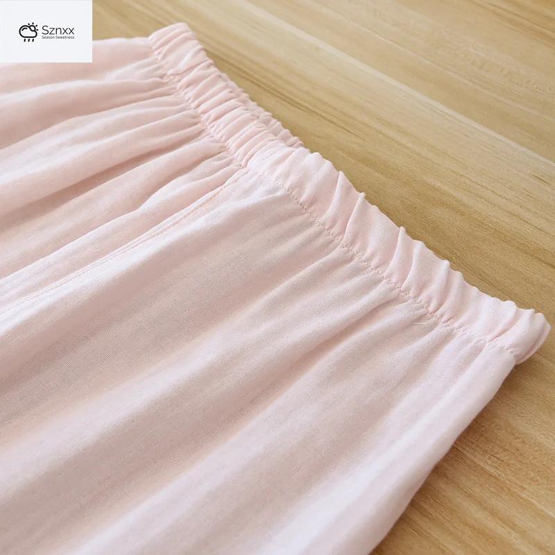 Womens Cotton Gauze Three-piece Loungewear Set