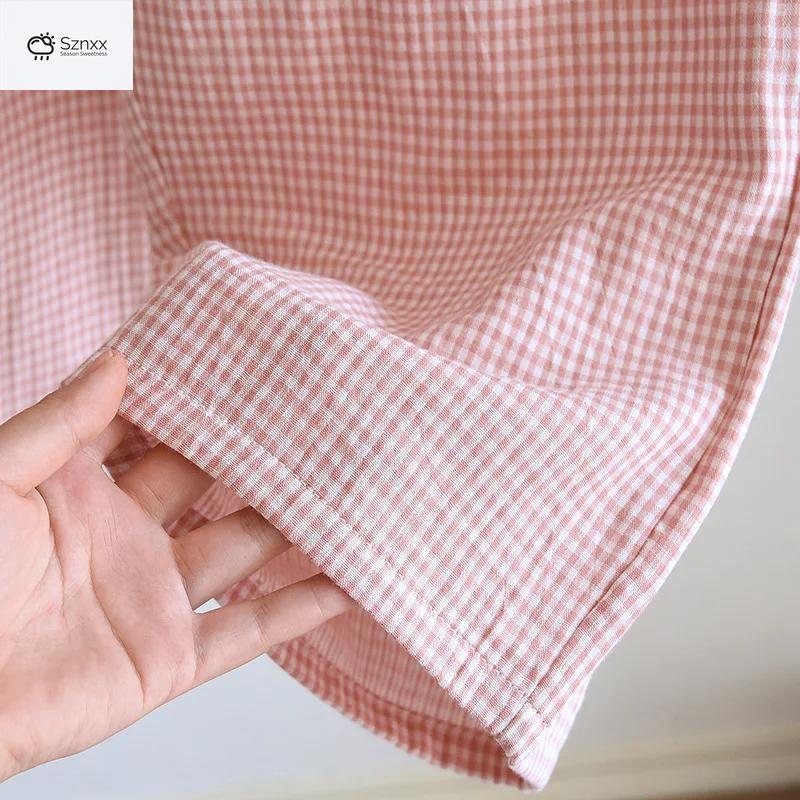 Checkered Cotton Gauze Couple Pajama Set
