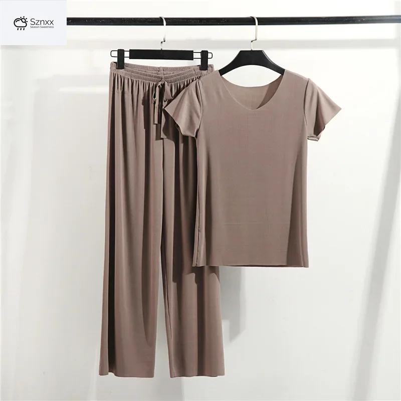 Womens Modal Short Sleeve Pajama Set With V-neck