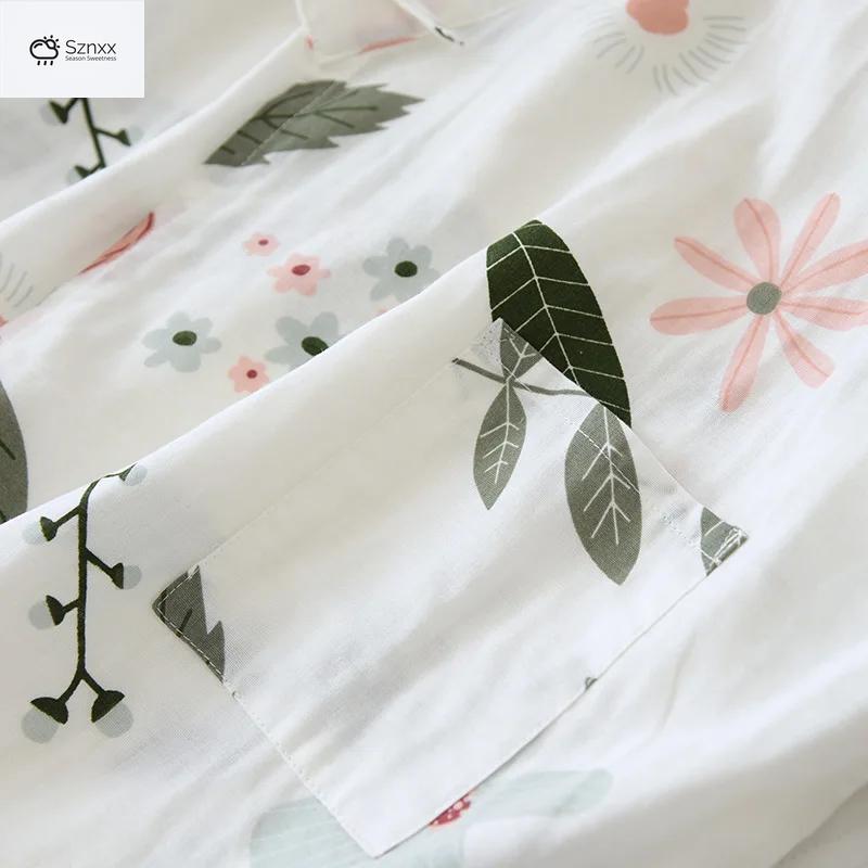 Japanese Cotton Floral Kimono Nightgown Summer Bathrobe