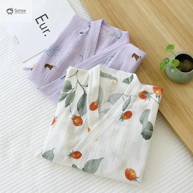 Japanese Cotton Crepe Kimono Bathrobe For Women