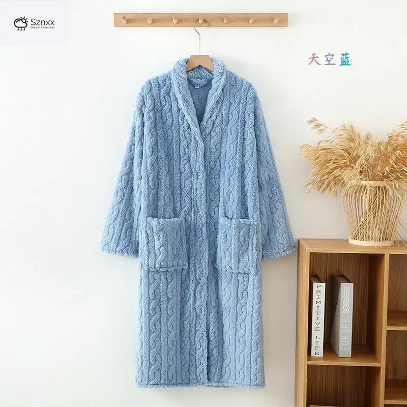 Cozy Flannel Long Warm Buckle Women’s Bathrobe