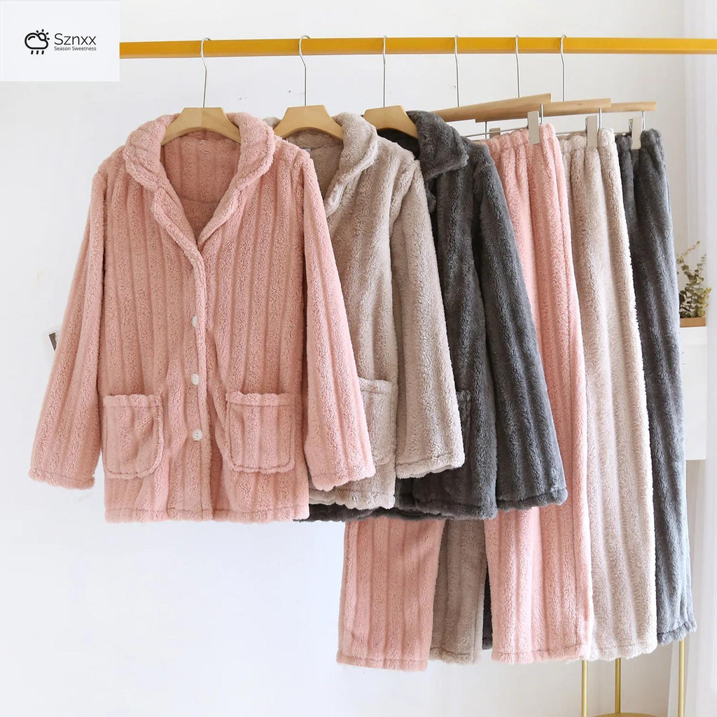 Cozy Flannel Couple Pajama Set Thickened Long-sleeve