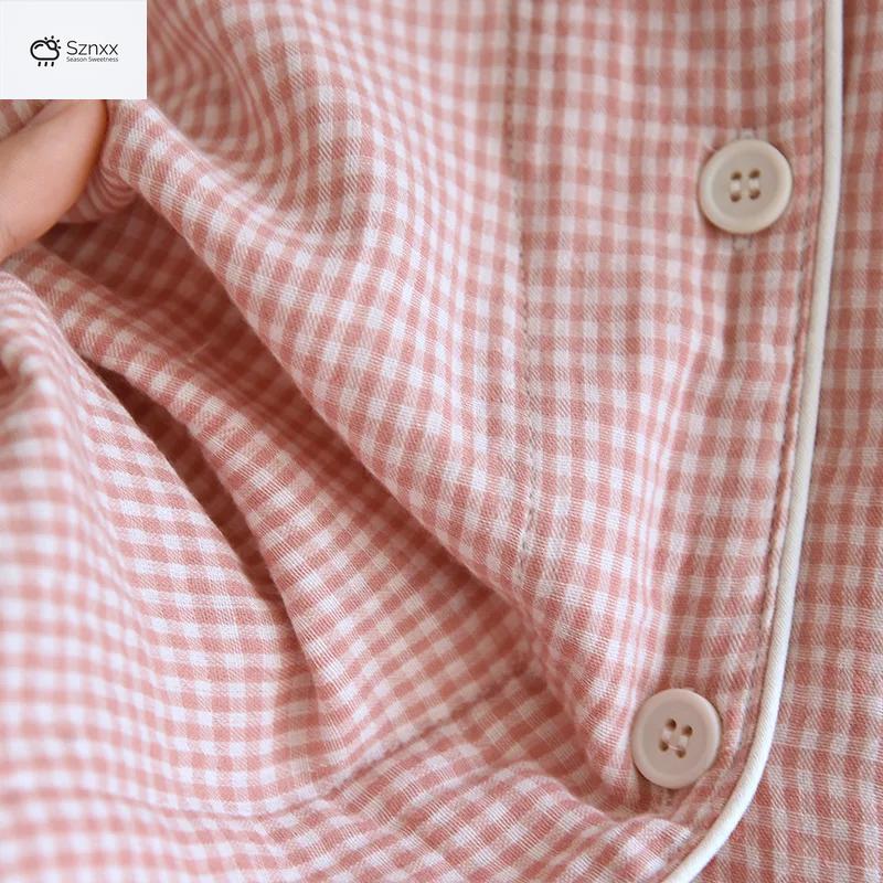 Checkered Cotton Gauze Couple Pajama Set