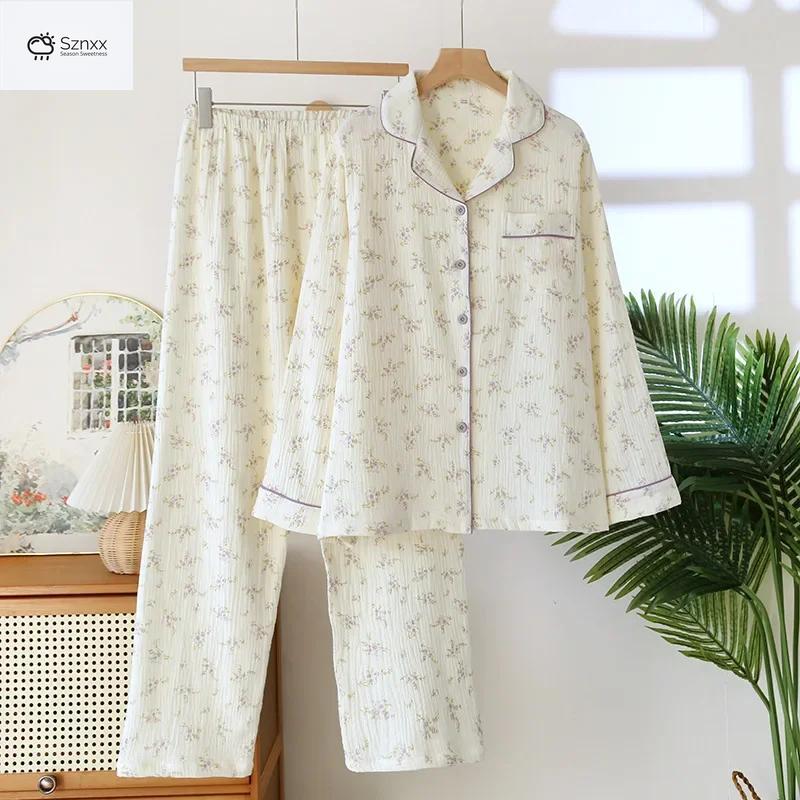Floral Crape Cotton Long-sleeve Pajama Set