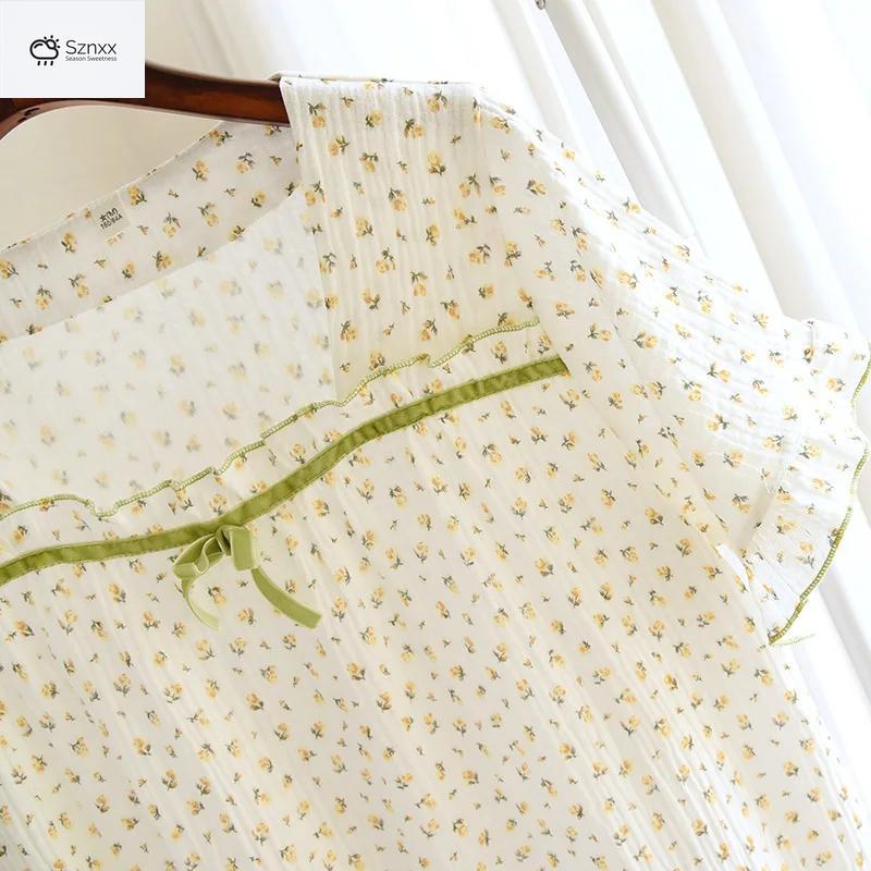 Floral Cotton Crepe Short Sleeve Summer Nightdress