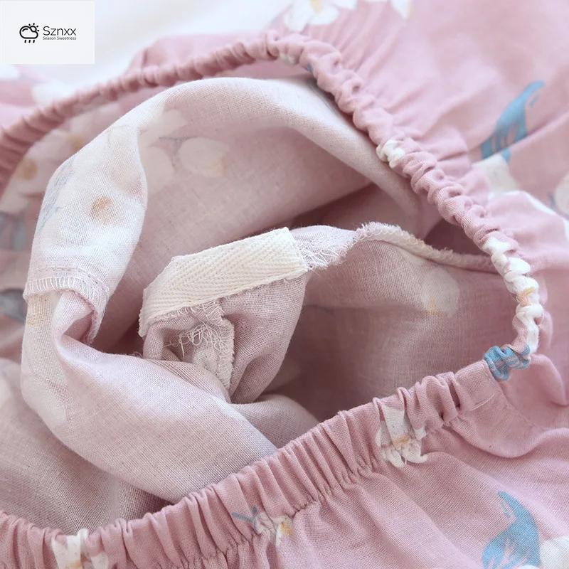 Womens Cherry Blossom Cotton Kimono Pajama Set