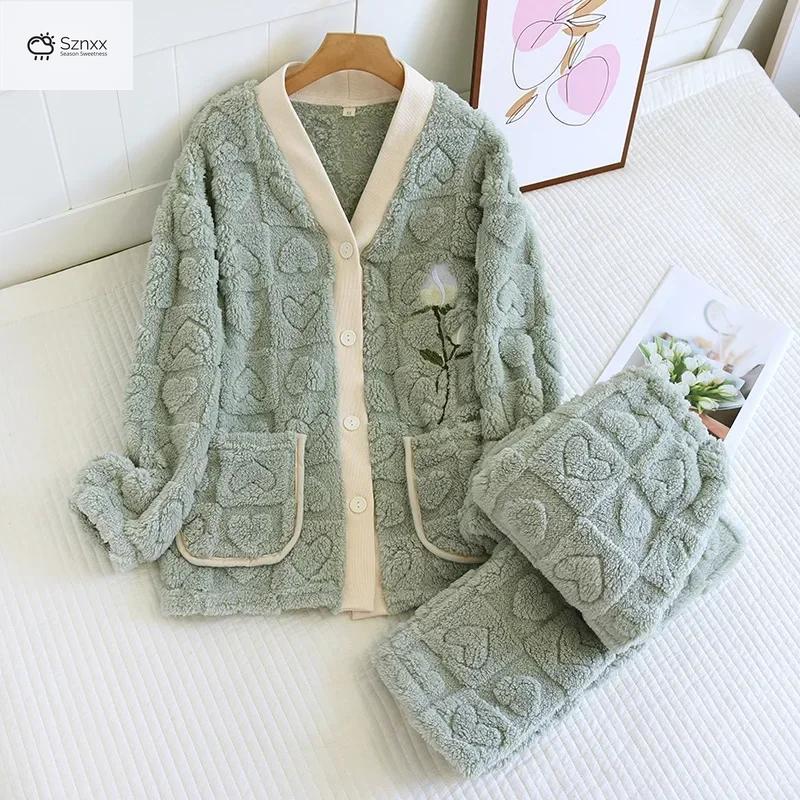 Cozy Flannel Coral Fleece Women’s Pajama Set