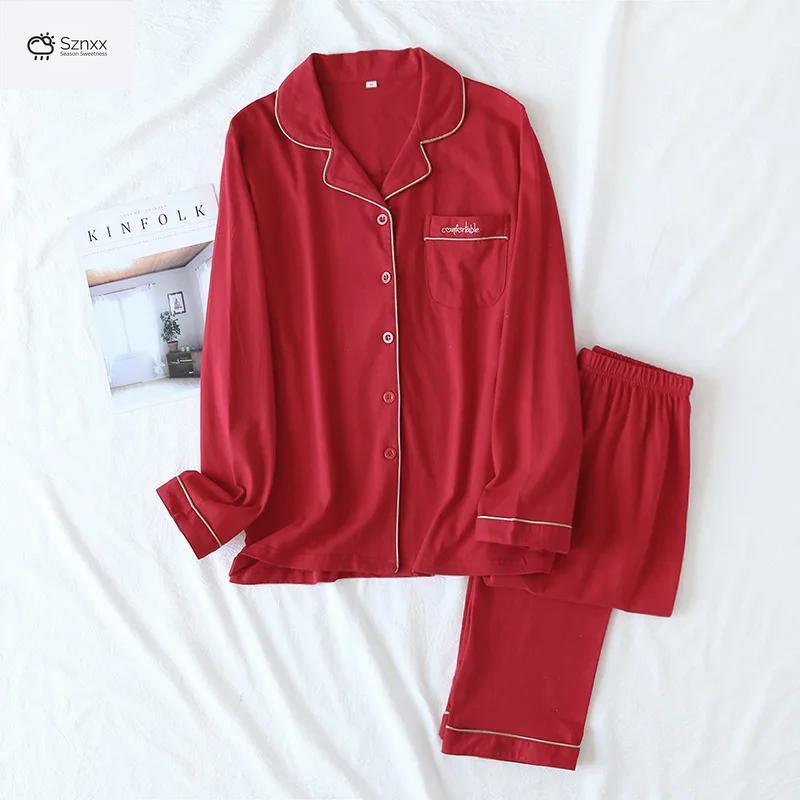 Cozy Cotton Couple Knit Pajama Set Red