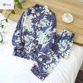 Floral Viscose Long-sleeve Trousers And Cardigan Set
