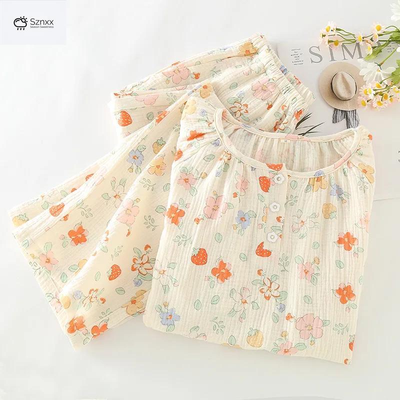 Floral Short-sleeve Cotton Pajama Set With Capris
