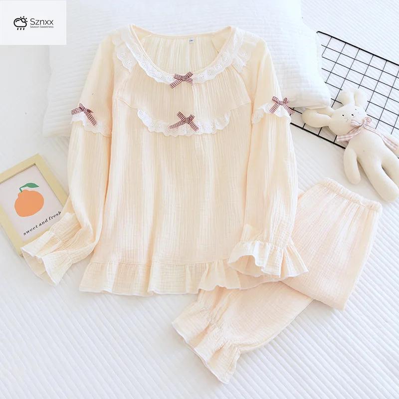 Japanese Cotton Crepe Pajama Set Long-sleeve
