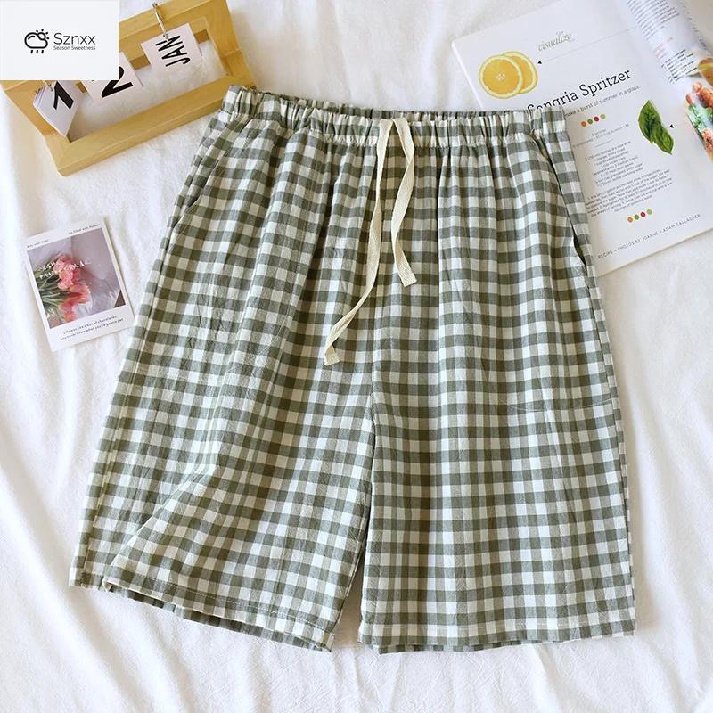 Japanese Cotton Plaid Couple Lounge Shorts