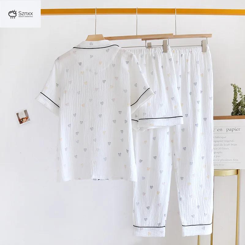 Womens Breathable Cotton Crepe Three-piece Pajama Set