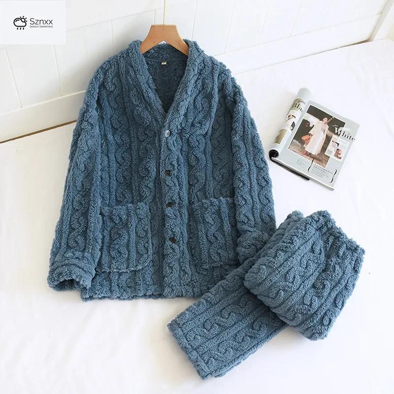 Cozy Flannel Couple Pajama Set With Warm Trousers
