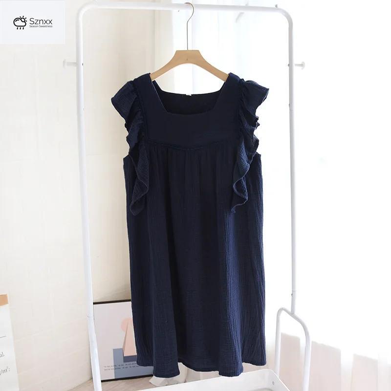 Womens Cotton Lotus Sleeve Summer Nightdress Skirt
