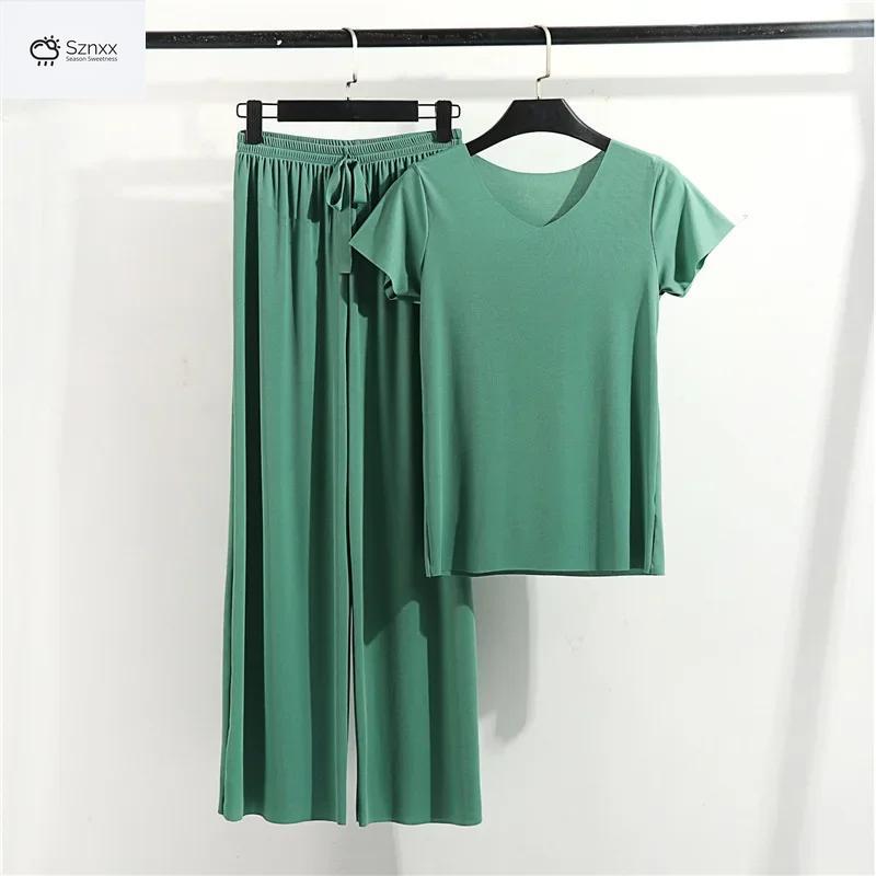 Womens Modal Short Sleeve Pajama Set With V-neck