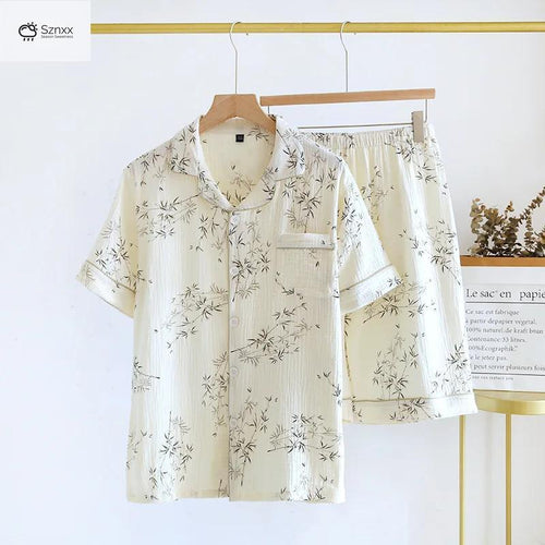 Couple Breathable Cotton Short-sleeve Pajama Set