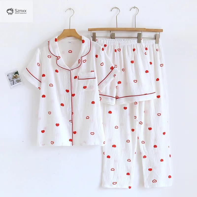 Japanese Crepe Cotton Loose Pajama Three-piece Set