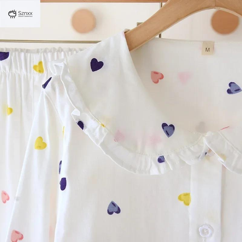 Womens Cotton Gauze Long Sleeve Pajama Set