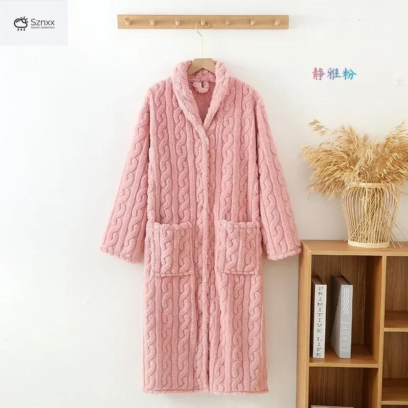Cozy Flannel Long Warm Buckle Women’s Bathrobe