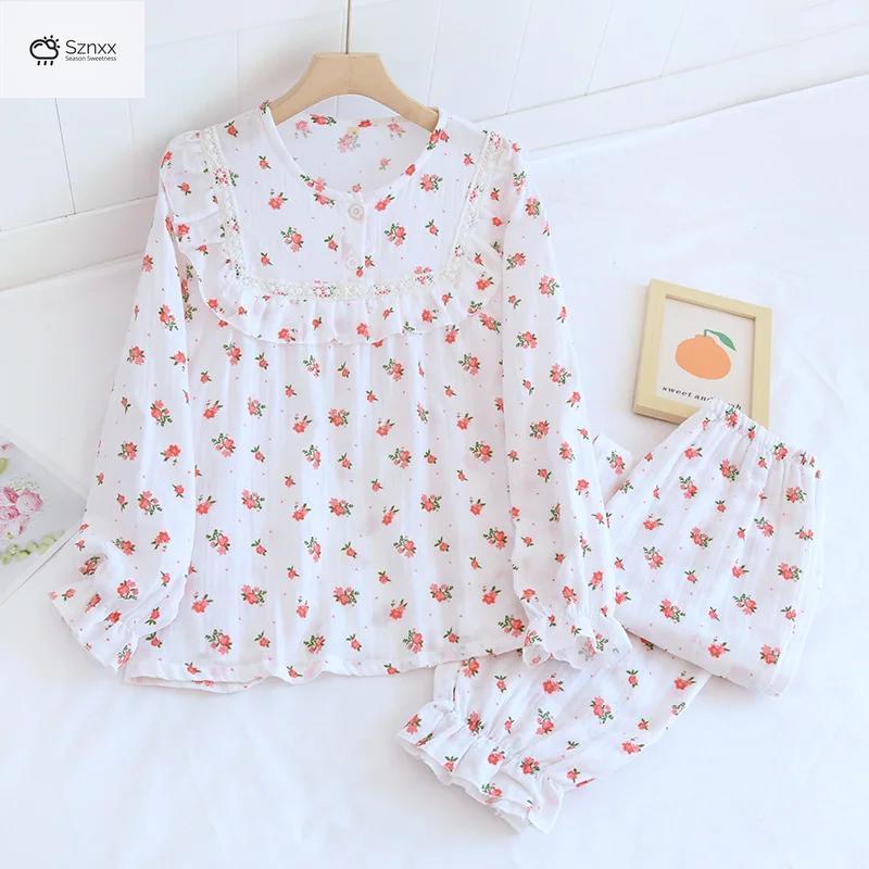 Womens Floral Crepe Pajama Lounge Set Long Sleeve