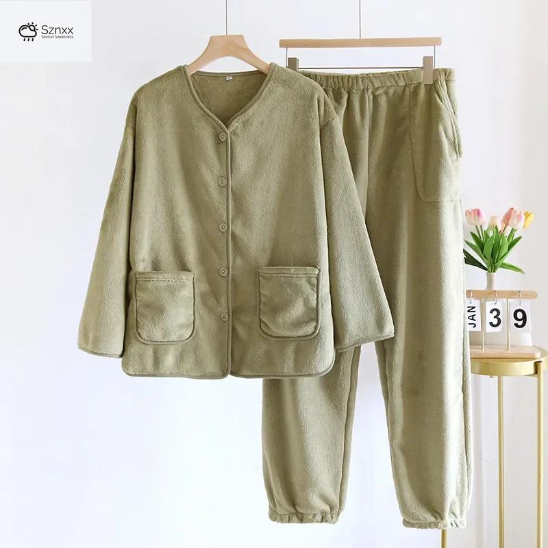 Womens Velvet V-neck Long Sleeve Pajama Lounge Set