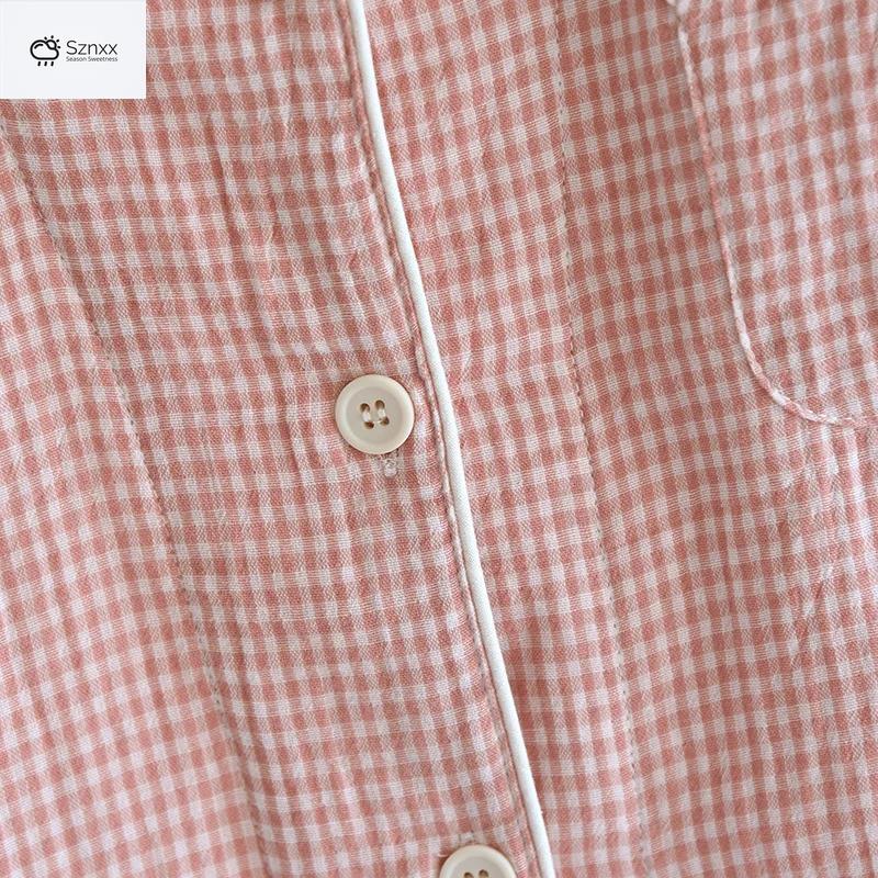 Checkered Cotton Gauze Couple Pajama Set