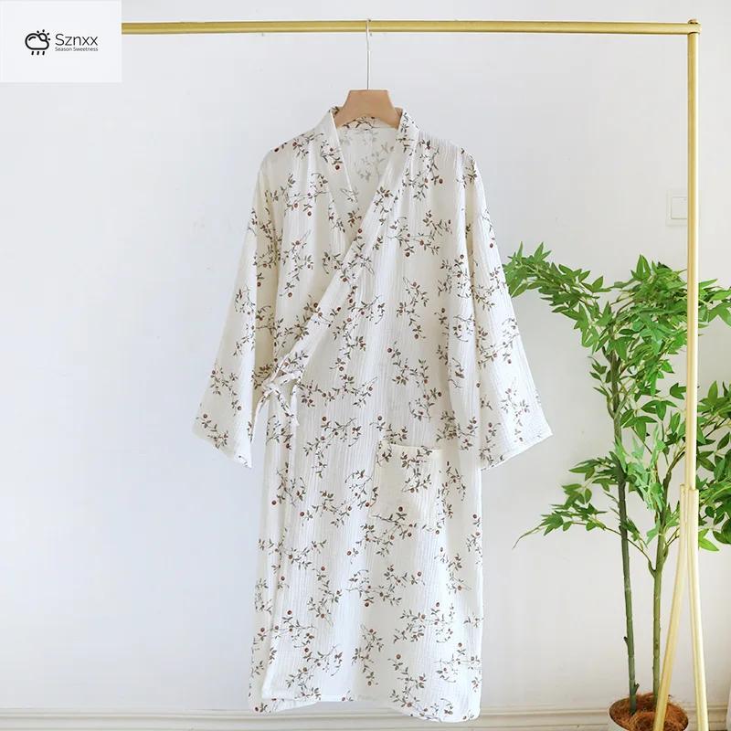 Japanese Cotton Crepe Kimono Robe For Women