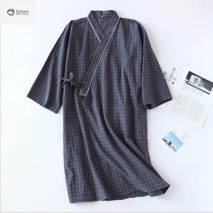 Lightweight Cotton Plaid Kimono Robe For Couples