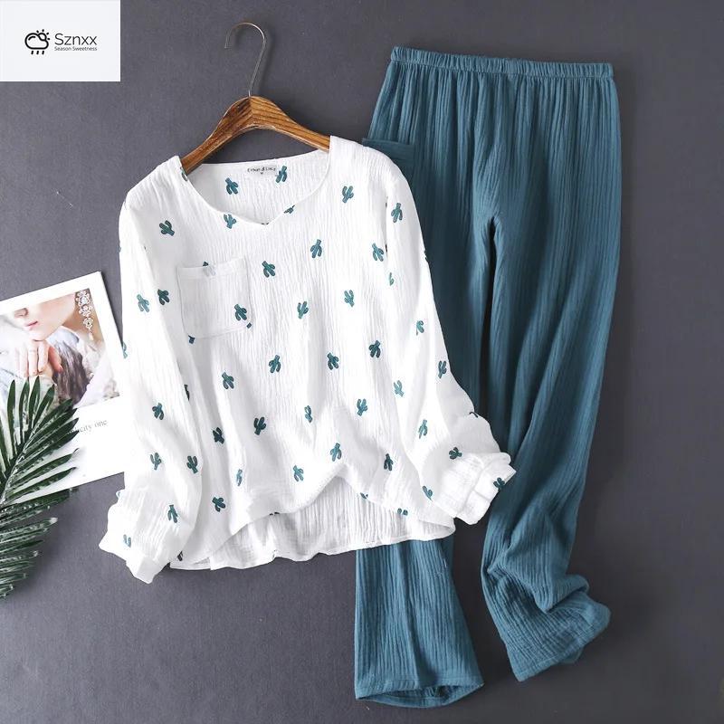 Japanese Crepe Cotton Long-sleeve Lounge Pajama Set