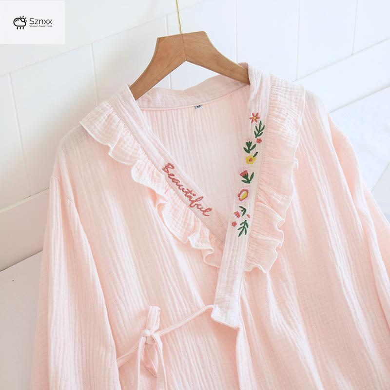 Japanese Cotton Crepe Kimono Pajama Two-piece Set