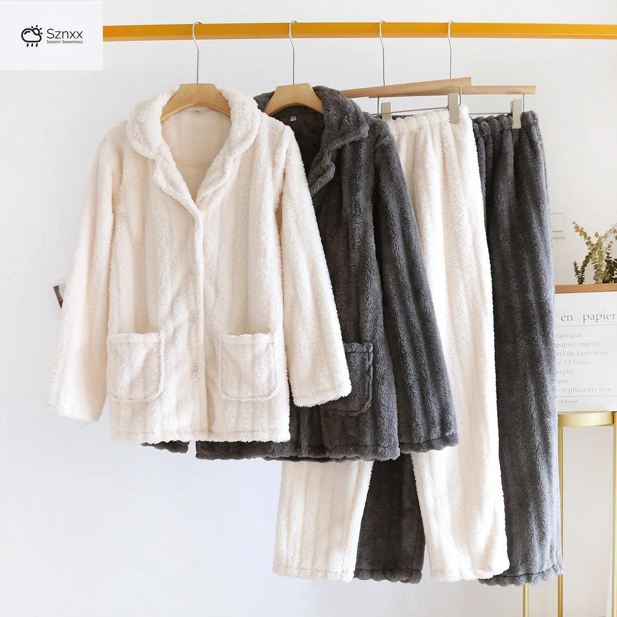 Cozy Flannel Couple Pajama Set Thickened Long-sleeve