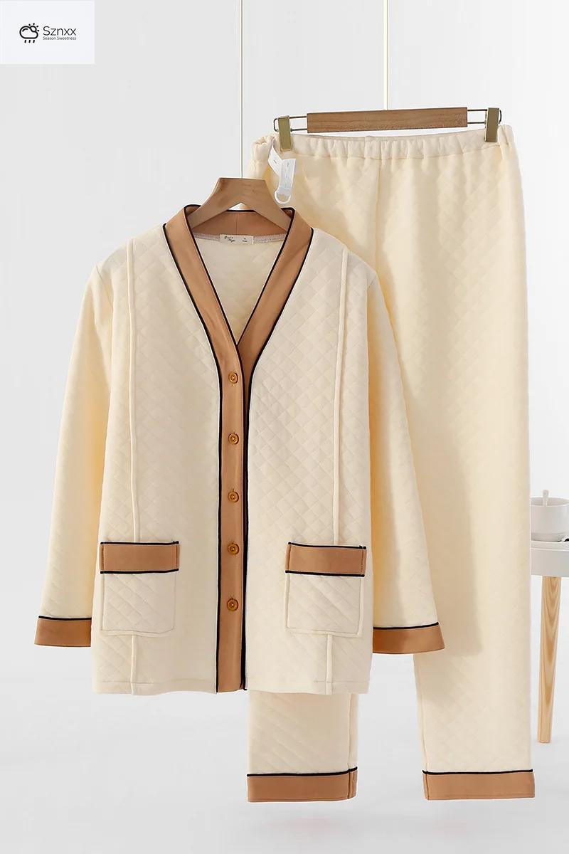 Cozy Padded Nursing Pajama Set With V-neck Cardigan