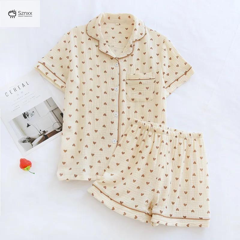 Breathable Cotton Crepe Loungewear Shorts Pajama Set