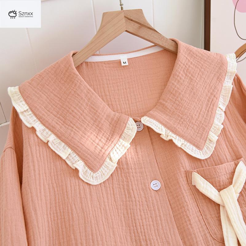 Soft Cotton Crepe Long-sleeve Pajama Lounge Set