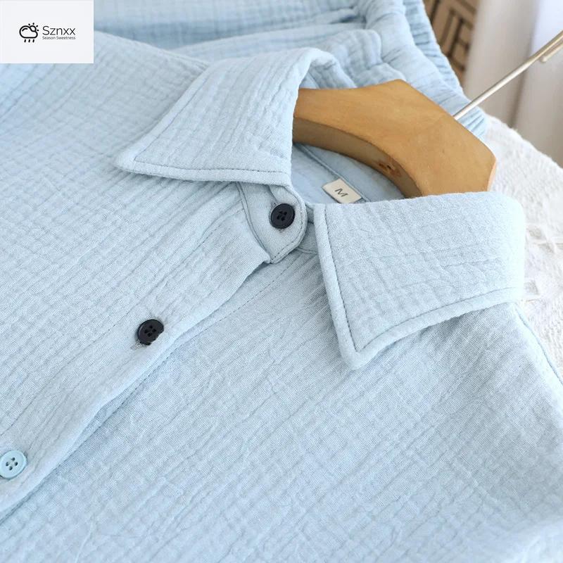 Soft Cotton Crepe Womens Long Pajama Set