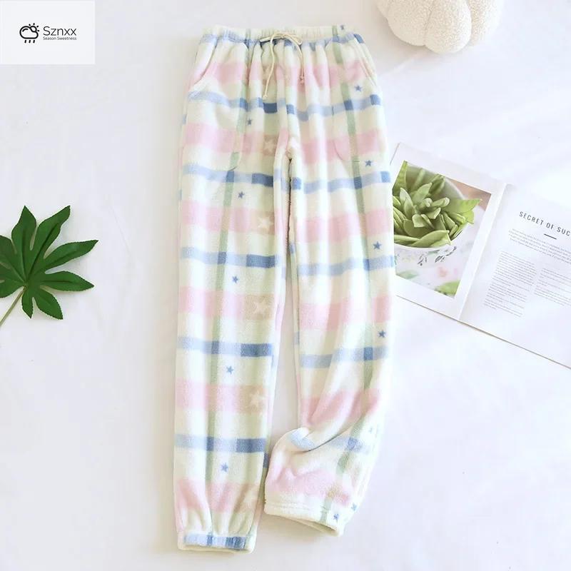 Womens Thick Cartoon Flannel Warm Sleep Pants