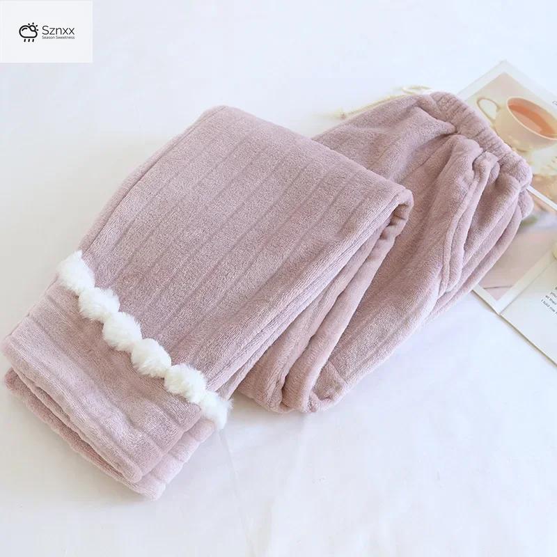 Womens Thick Velvet Flannel Warm Sleep Pants