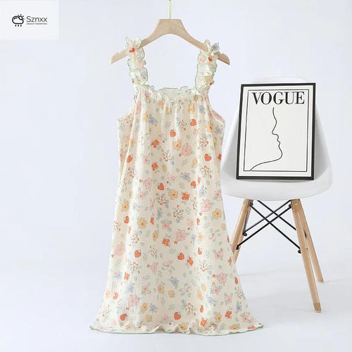 Cotton Suspender Cartoon Nightdress Plus Size Skirt