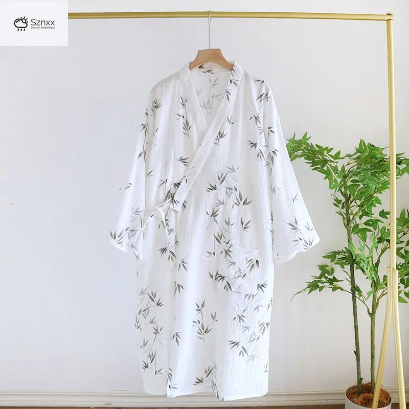 Japanese Cotton Kimono Bathrobe For Women Spring