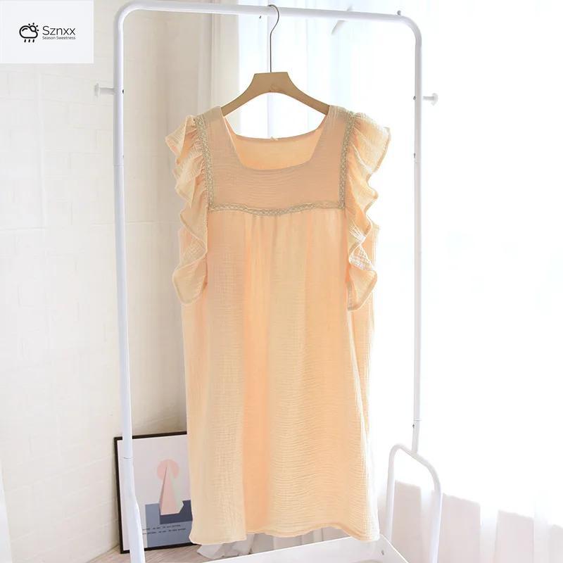 Womens Cotton Lotus Sleeve Summer Nightdress Skirt