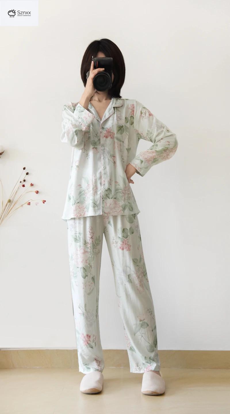 Floral Viscose Silk Loungewear Long-sleeve Pajama Set